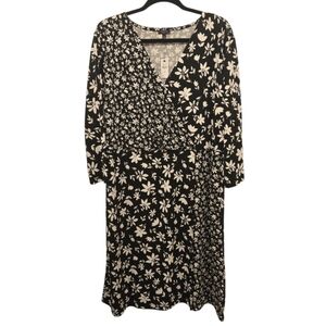 Talbots Black & White Floral Faux Wrap Jersey Dress Plus Size 2X NWT